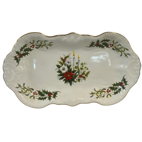 Aynsley & Co England Vintage Holly Berroes Poinsettia Candles Christmas Tray - Picture 1 of 5
